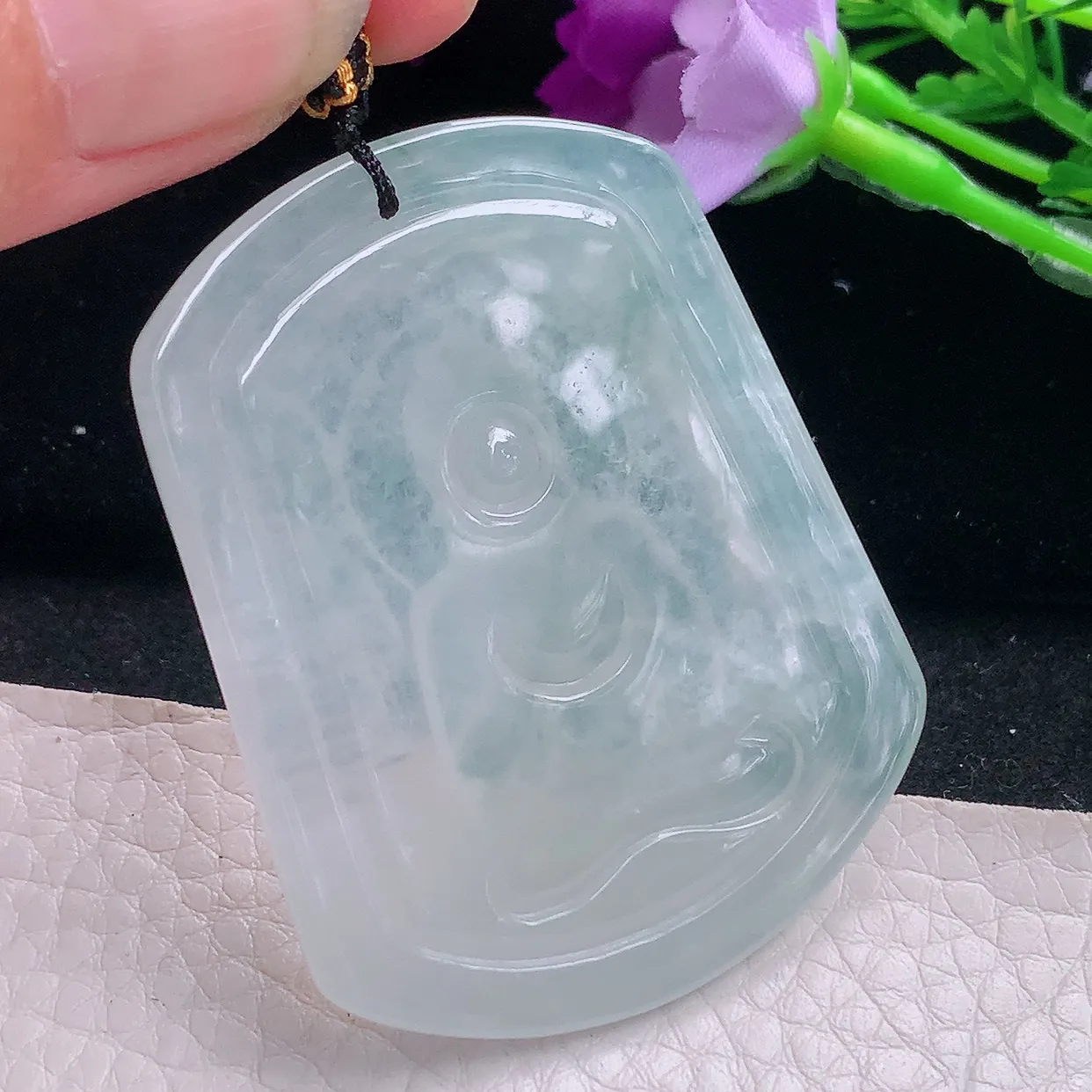 kh实拍48.5*42*5.6天然翡翠a货生肖马吊坠冰透精雕马上有钱玉坠