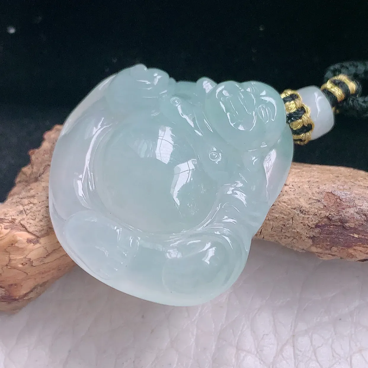 yl实拍30.8*31.8*9.3天然翡翠a货白冰大肚佛祖吊坠冰透福在眼前玉坠