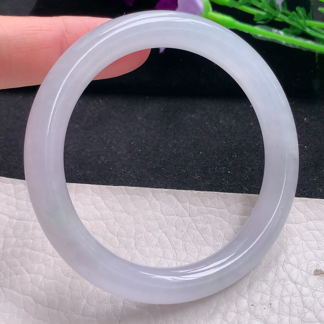 xh自然光55.3*9.2*8.8美人镯 翡翠a货玉手镯冰胶纯美圆条玉手环 平安镯