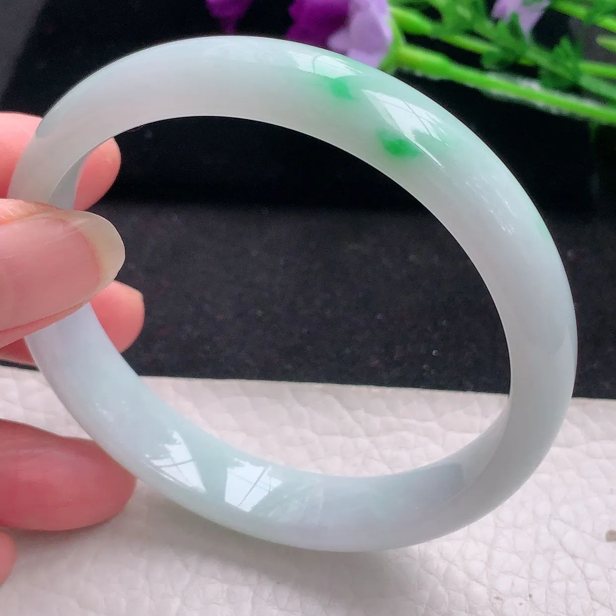 jm大圈口60*12*7平安镯 缅甸翡翠A货飘绿宽边玉手镯玉手环