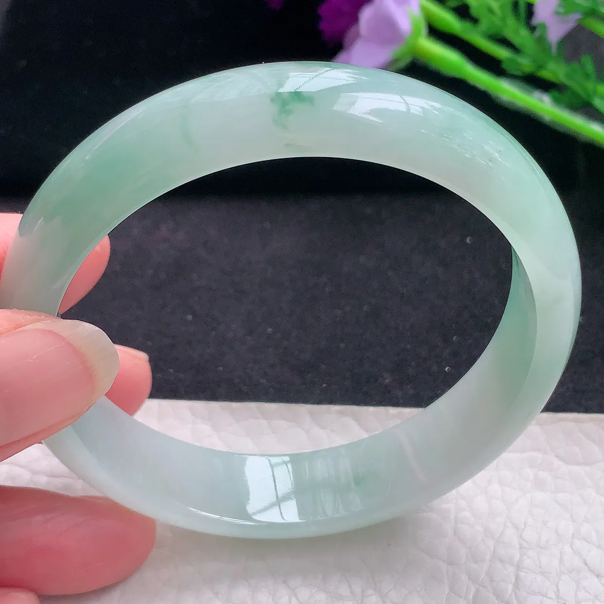 fy自然光59*14*7平安镯 缅甸翡翠a货玉手镯冰飘花宽边玉手环