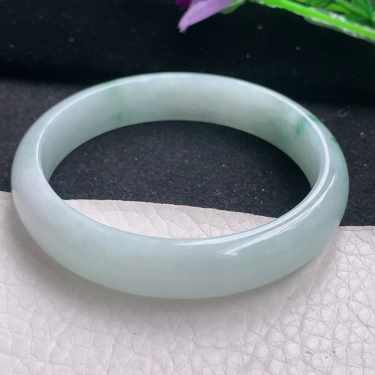 jm自然光56.7*12*6.3平安镯 缅甸翡翠A货飘花宽边玉手镯玉手环