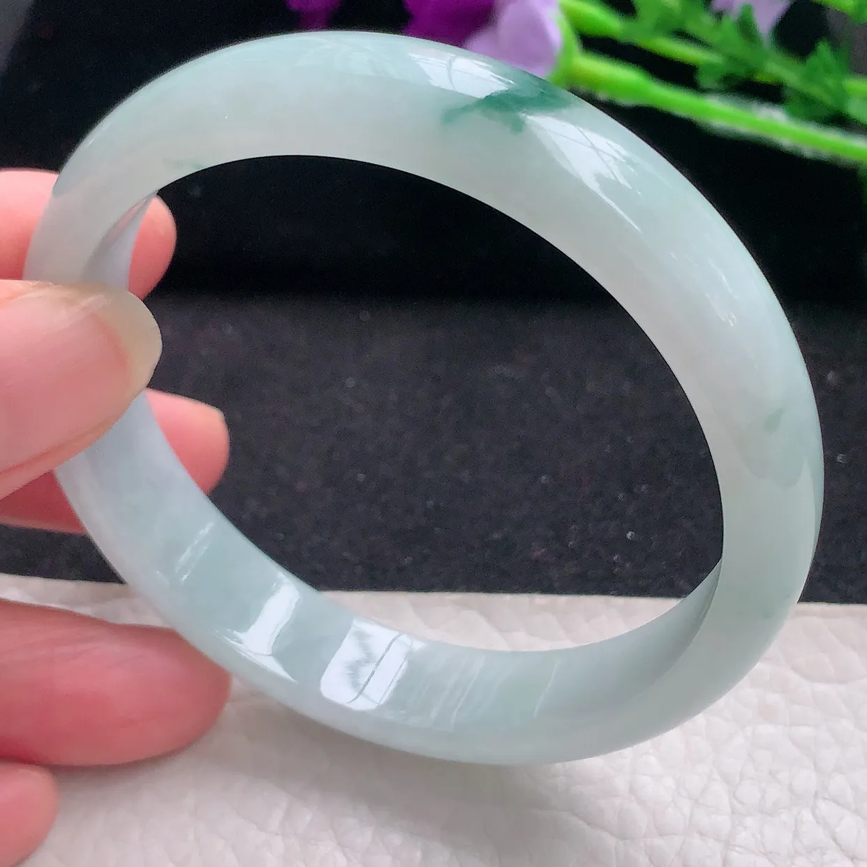 jm自然光56.7*12*6.3平安镯 缅甸翡翠A货飘花宽边玉手镯玉手环