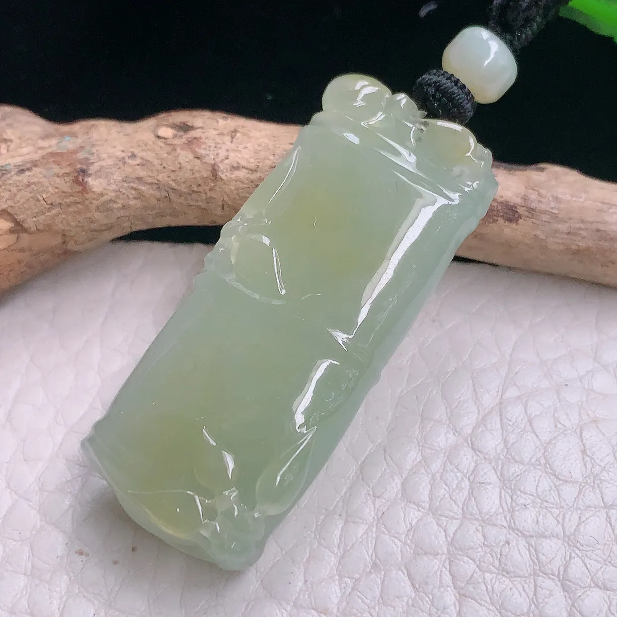 yl实拍43.6*18*9.5天然翡翠a货冰黄翡竹节吊坠 节节高升项坠