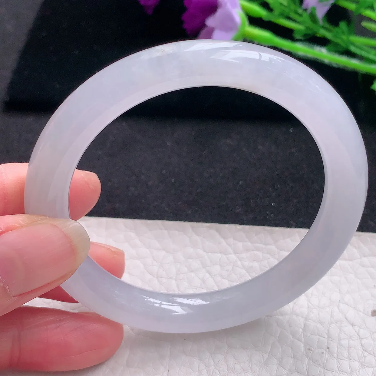 xh自然光55.3*9.2*8.8美人镯 翡翠a货玉手镯冰胶纯美圆条玉手环 平安镯