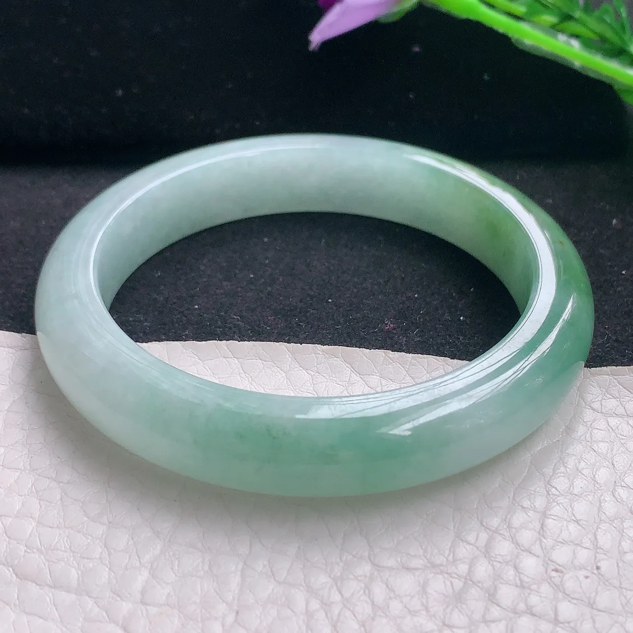 js自然光55*11*8.3平安镯 缅甸翡翠a货水润半山水宽边玉手镯玉手环