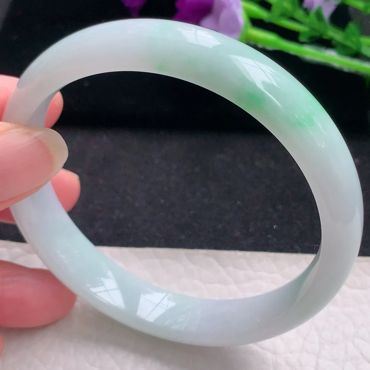 jm大圈口60*12*7平安镯 缅甸翡翠A货飘绿宽边玉手镯玉手环