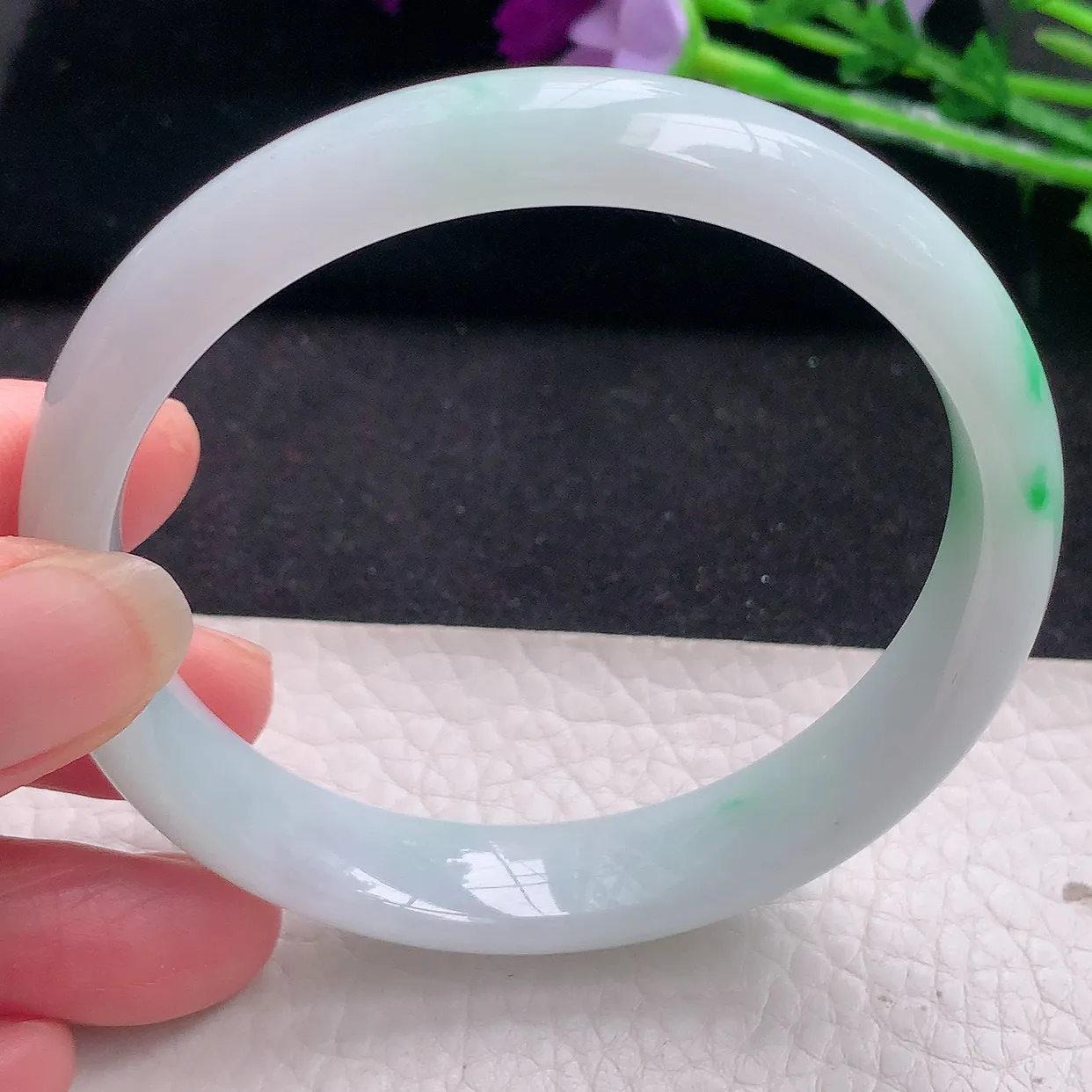 jm大圈口60*12*7平安镯 缅甸翡翠A货飘绿宽边玉手镯玉手环