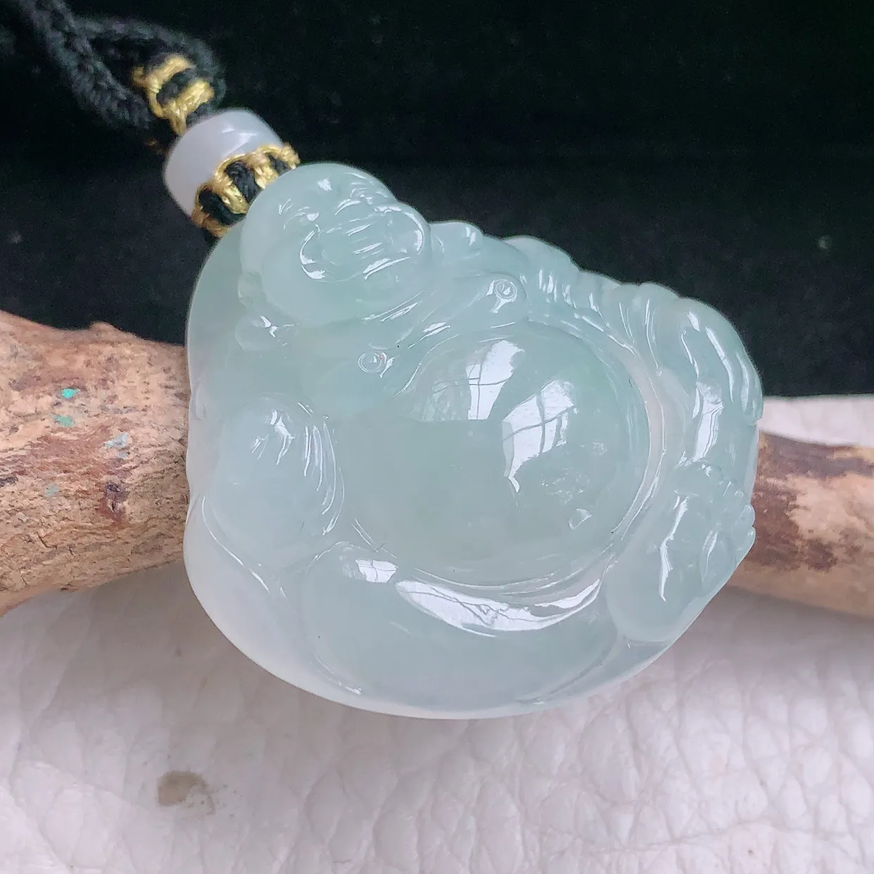 yl实拍30.8*31.8*9.3天然翡翠a货白冰大肚佛祖吊坠冰透福在眼前玉坠