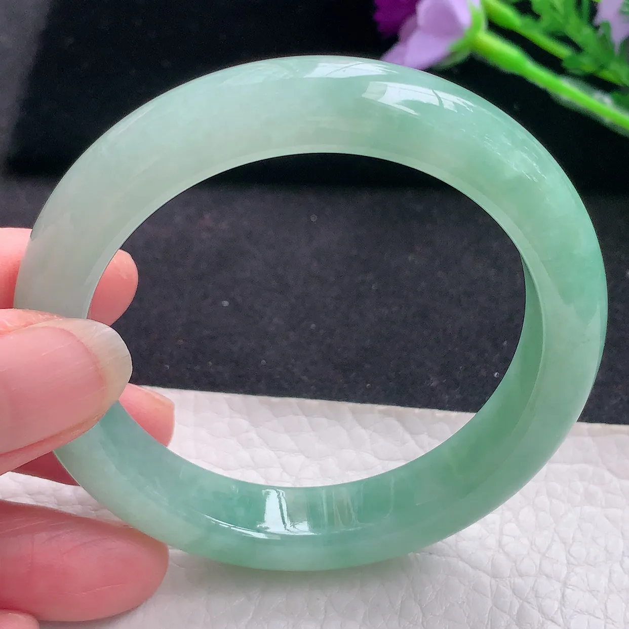 nr自然光53.5*11.3*8.6美人镯 缅甸翡翠a货水润满绿宽边玉手镯玉手环