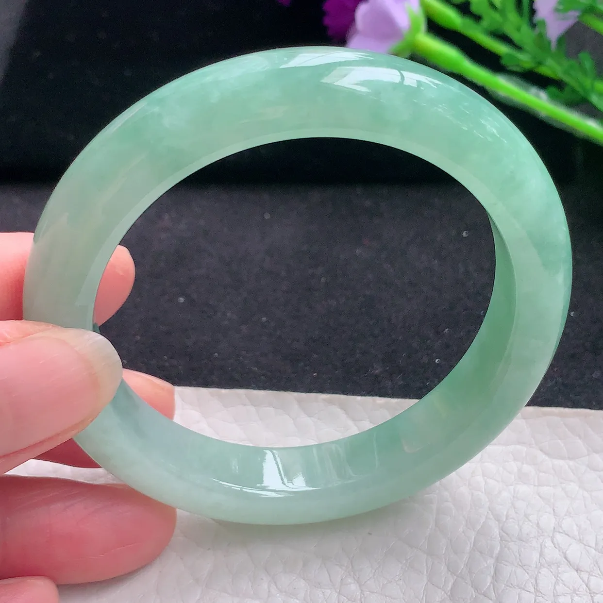 nr自然光53.5*11.3*8.6美人镯 缅甸翡翠a货水润满绿宽边玉手镯玉手环