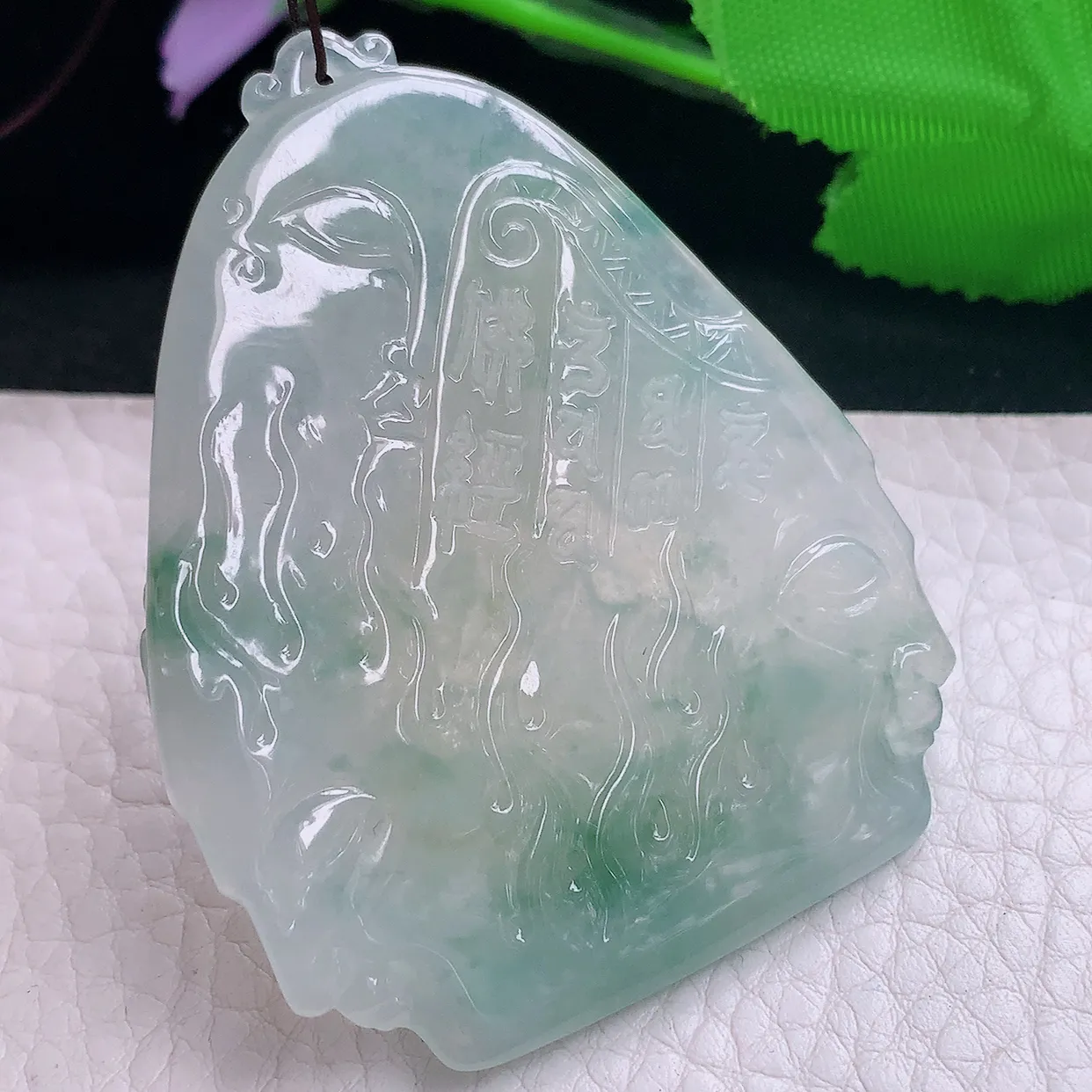 Lz实拍59.5*47.8*5.5缅甸天然翡翠虚空藏菩萨吊坠 生肖守护神玉坠