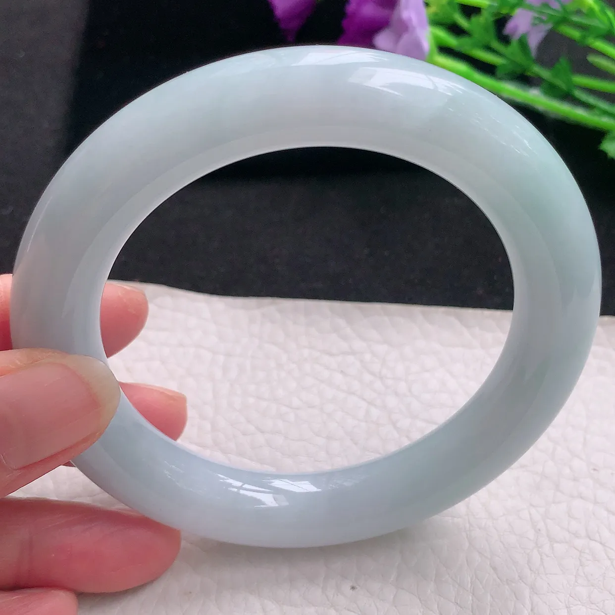 jx大圈口60.5*12胖圆镯 缅甸翡翠a货玉手镯飘蓝圆条玉手环 美人镯