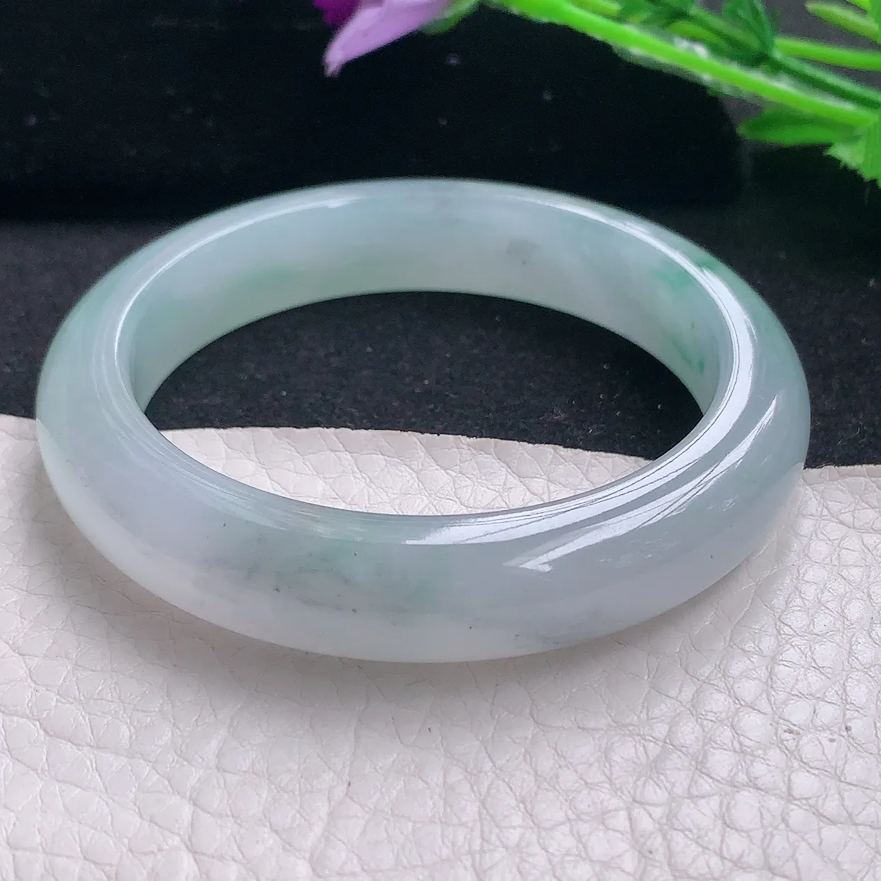 xo自然光53*11.6*8.3平安镯 缅甸翡翠A货冰飘绿花宽边玉手镯玉手环