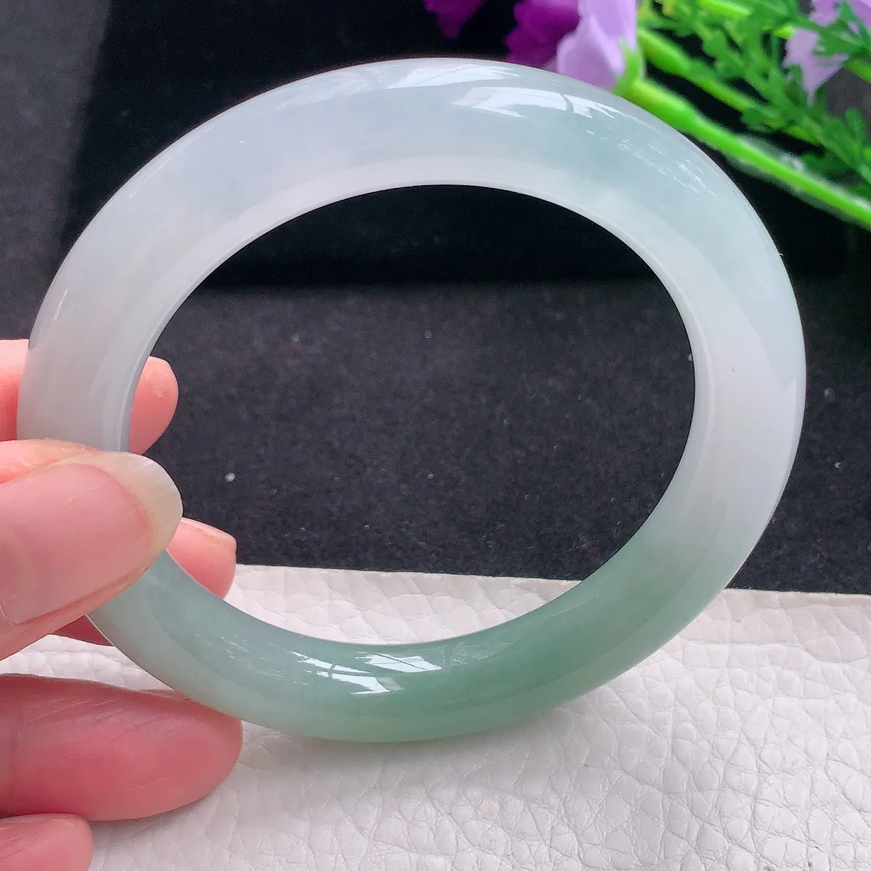 fy自然光56*10.6*10美人镯 翡翠玉手镯半山水圆条玉手环 美人镯