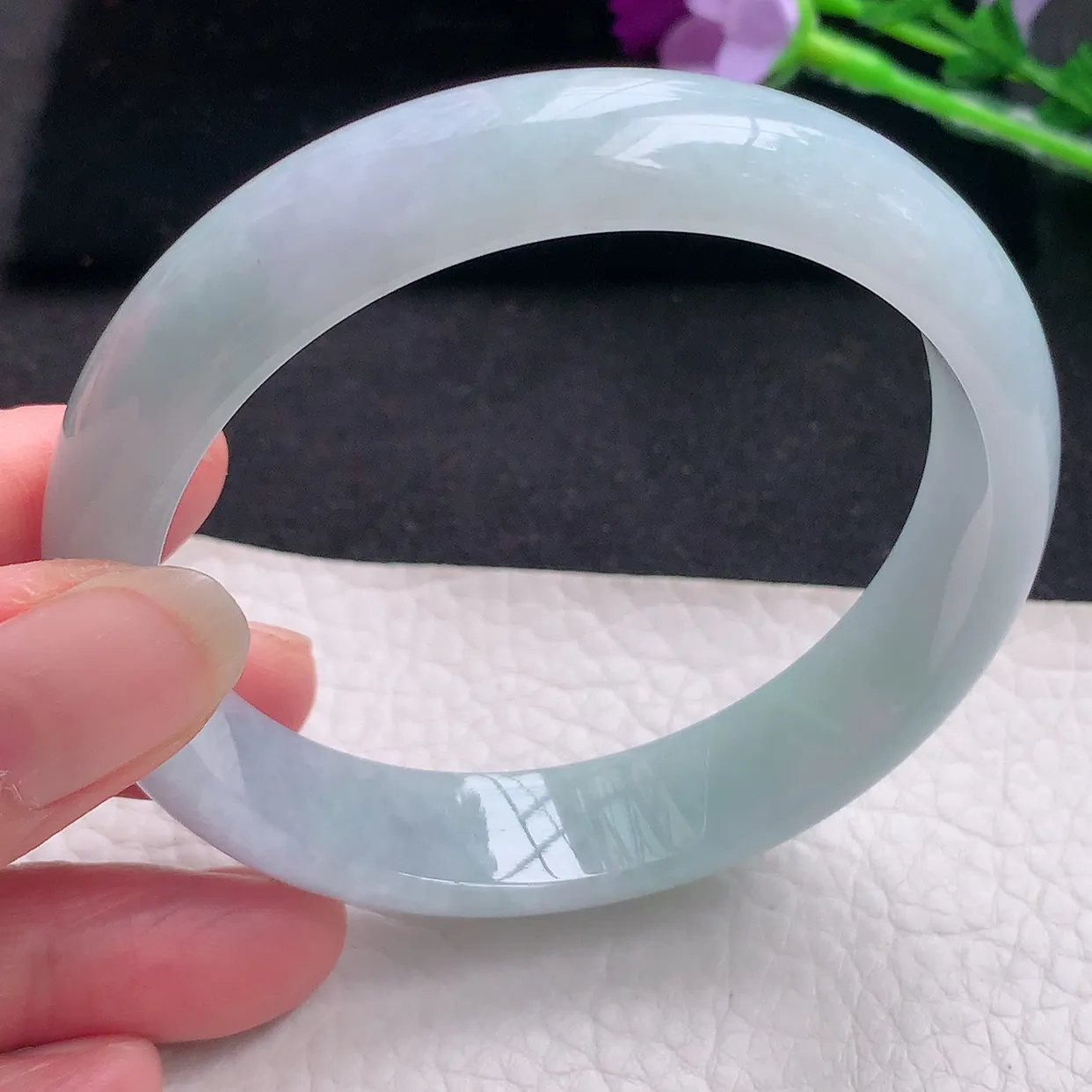 ee自然光59.5*13.5*7.3平安镯 缅甸翡翠A货清新宽边玉手镯玉手环