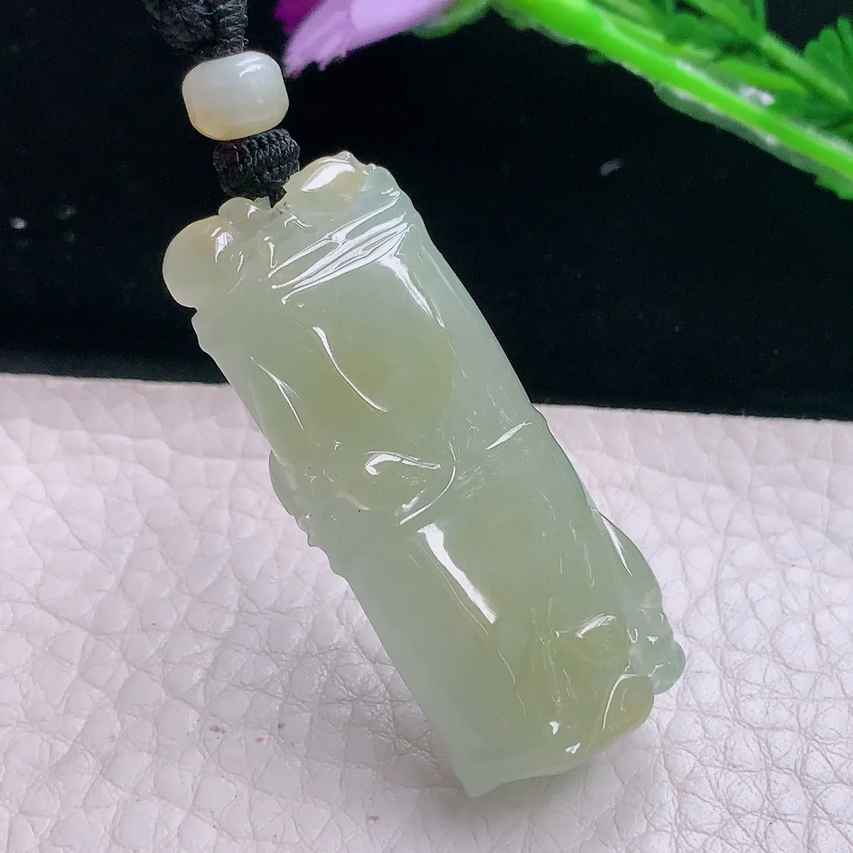 yl实拍43.6*18*9.5天然翡翠a货冰黄翡竹节吊坠 节节高升项坠