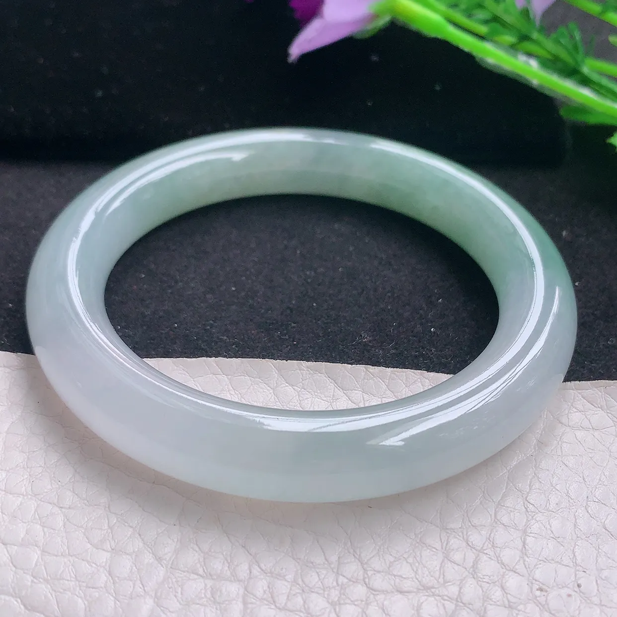 fy自然光56*10.6*10美人镯 翡翠玉手镯半山水圆条玉手环 美人镯