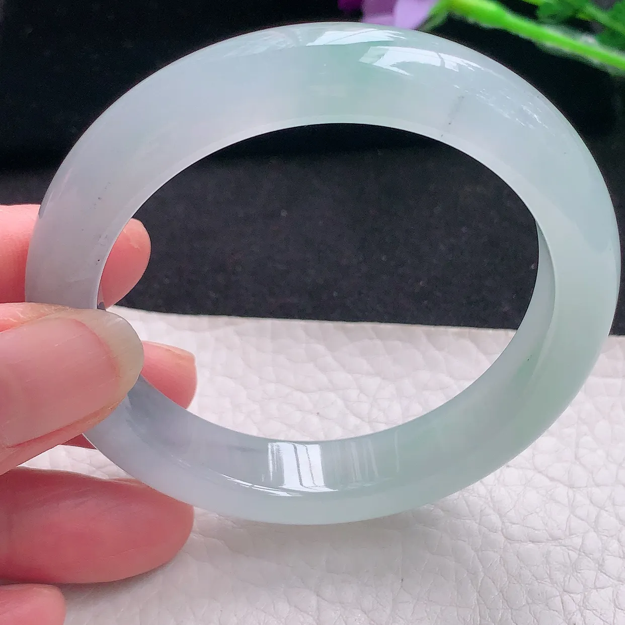 xo自然光53*11.6*8.3平安镯 缅甸翡翠A货冰飘绿花宽边玉手镯玉手环