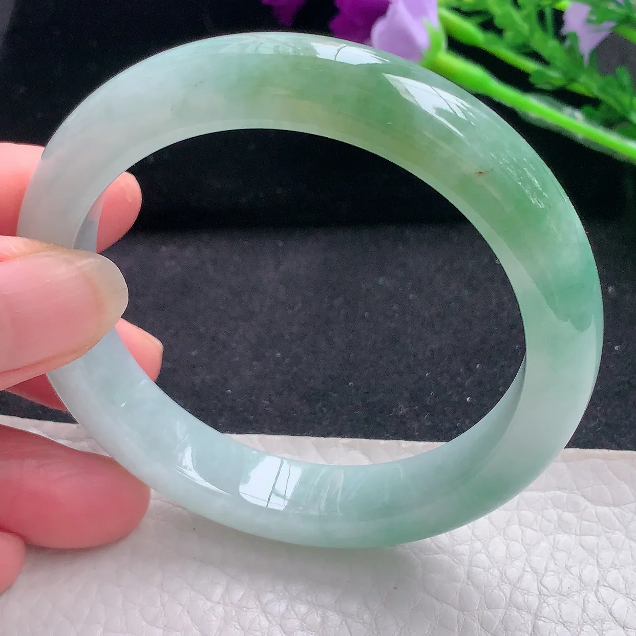 js自然光55*11*8.3平安镯 缅甸翡翠a货水润半山水宽边玉手镯玉手环