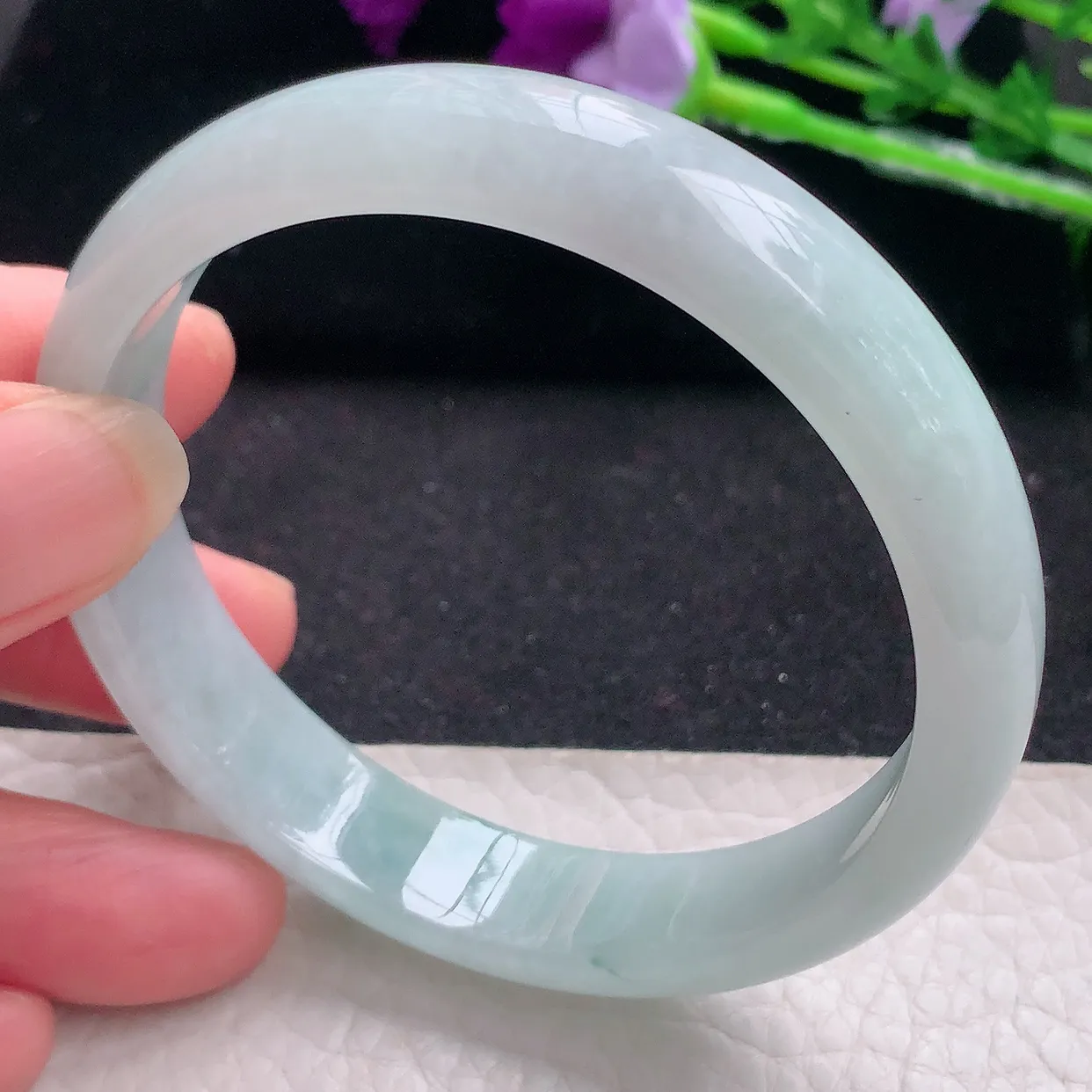 jm自然光56.7*12*6.3平安镯 缅甸翡翠A货飘花宽边玉手镯玉手环