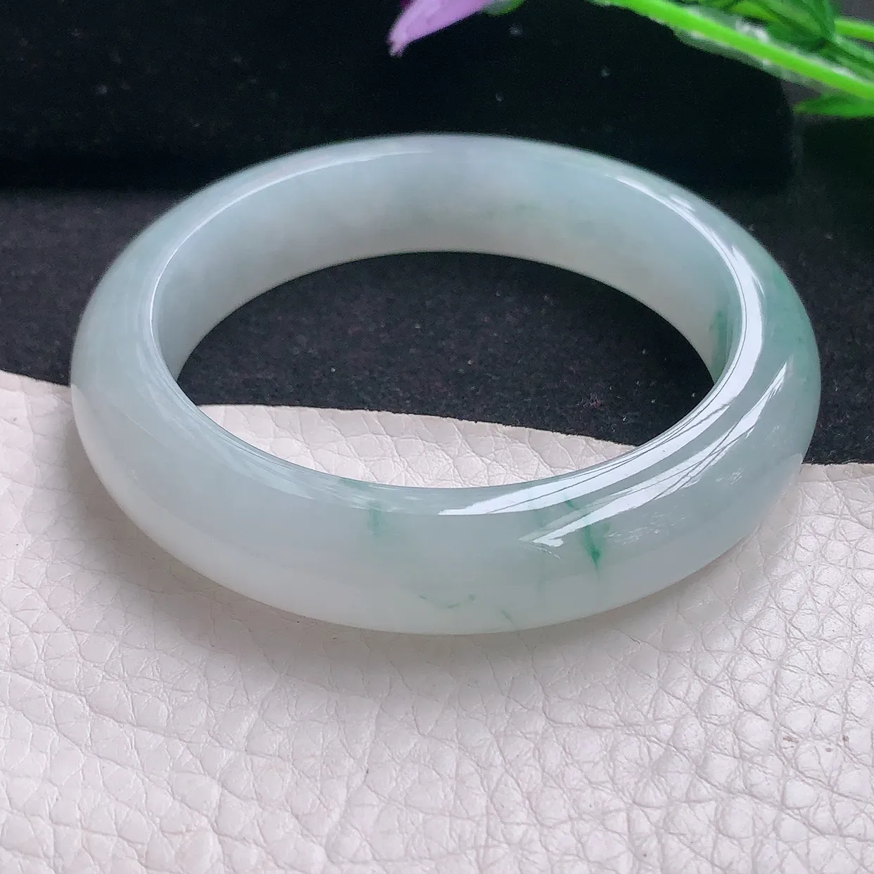 xo自然光54*12.8*9平安镯 缅甸翡翠A货冰飘花宽边玉手镯玉手环