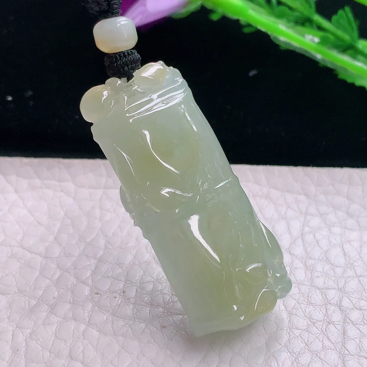 yl实拍43.6*18*9.5天然翡翠a货冰黄翡竹节吊坠 节节高升项坠