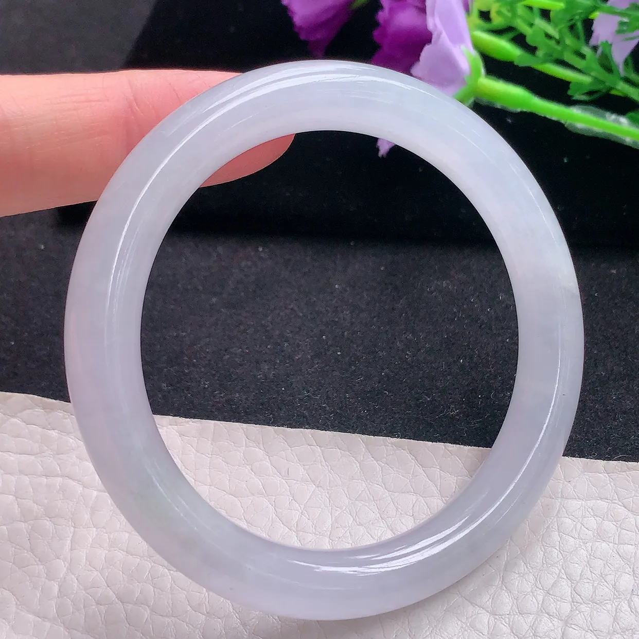 xh自然光55.3*9.2*8.8美人镯 翡翠a货玉手镯冰胶纯美圆条玉手环 平安镯