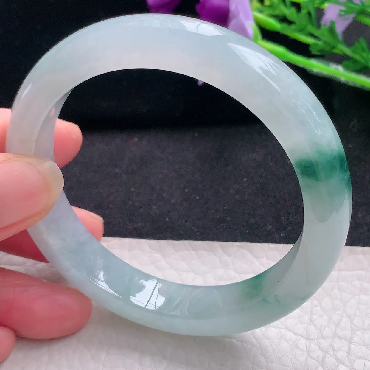 xd自然光57.5*12.5*8.5平安镯 缅甸翡翠a货玉手镯冰飘花宽边玉手环