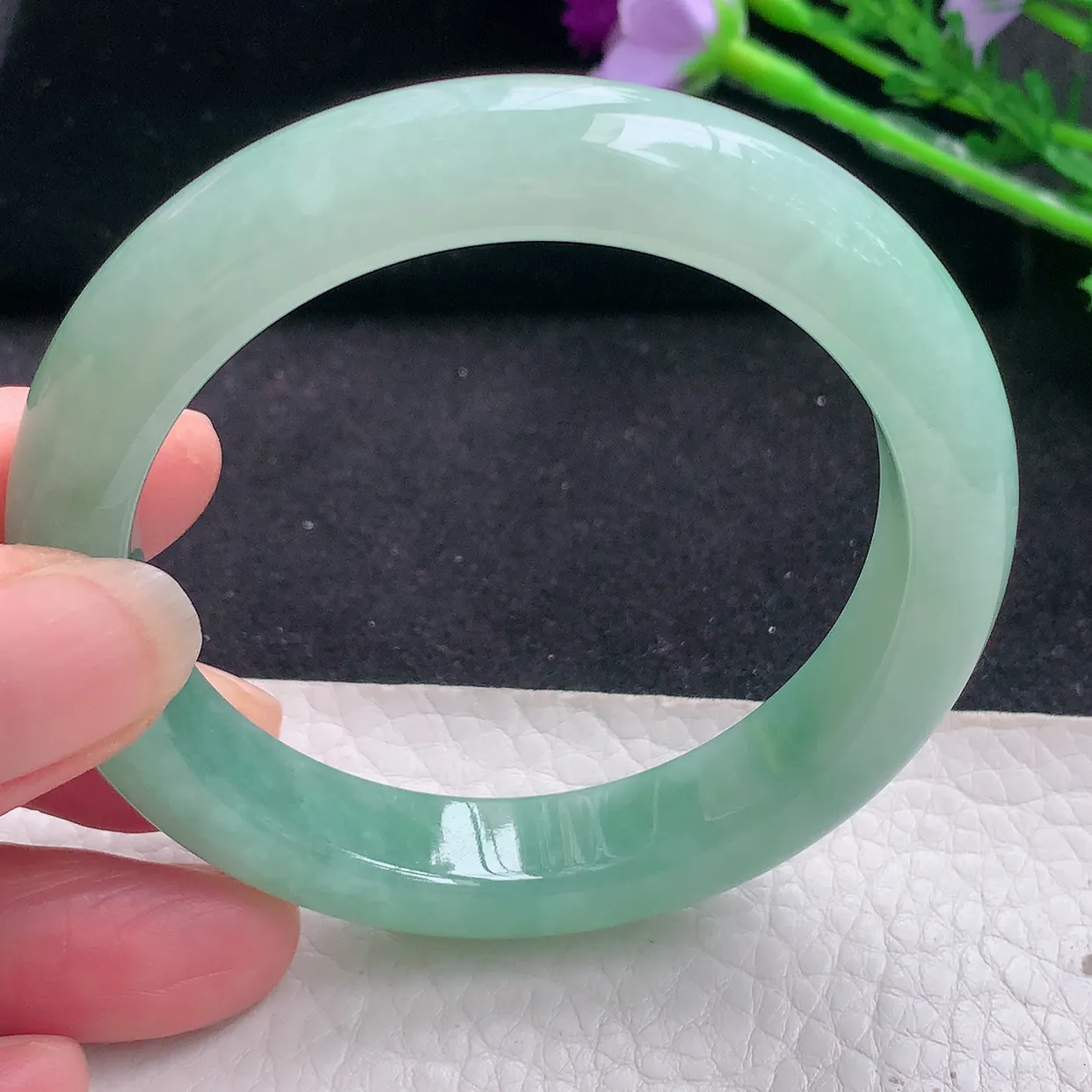 nr自然光53.5*11.3*8.6美人镯 缅甸翡翠a货水润满绿宽边玉手镯玉手环