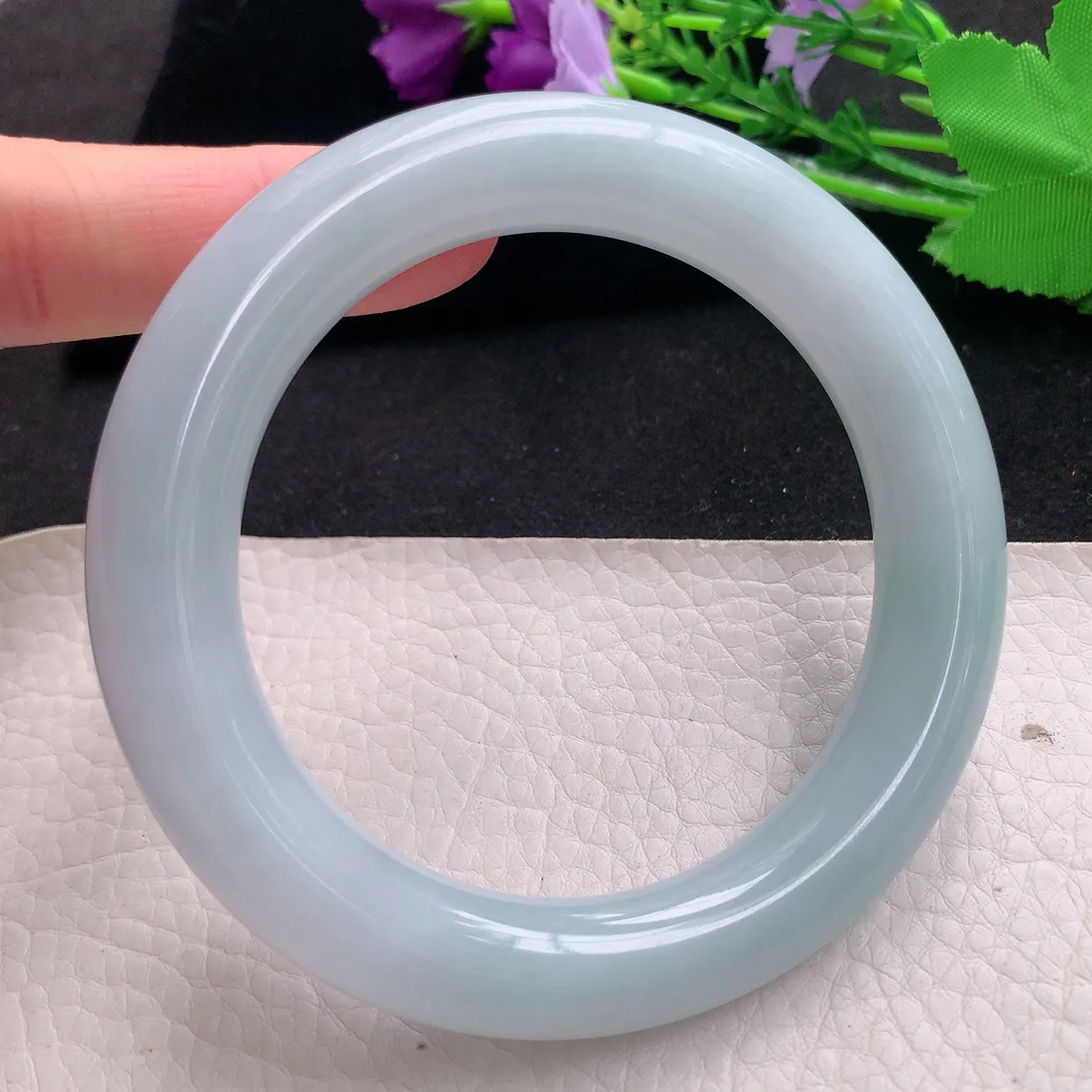 jx大圈口60.5*12胖圆镯 缅甸翡翠a货玉手镯飘蓝圆条玉手环 美人镯