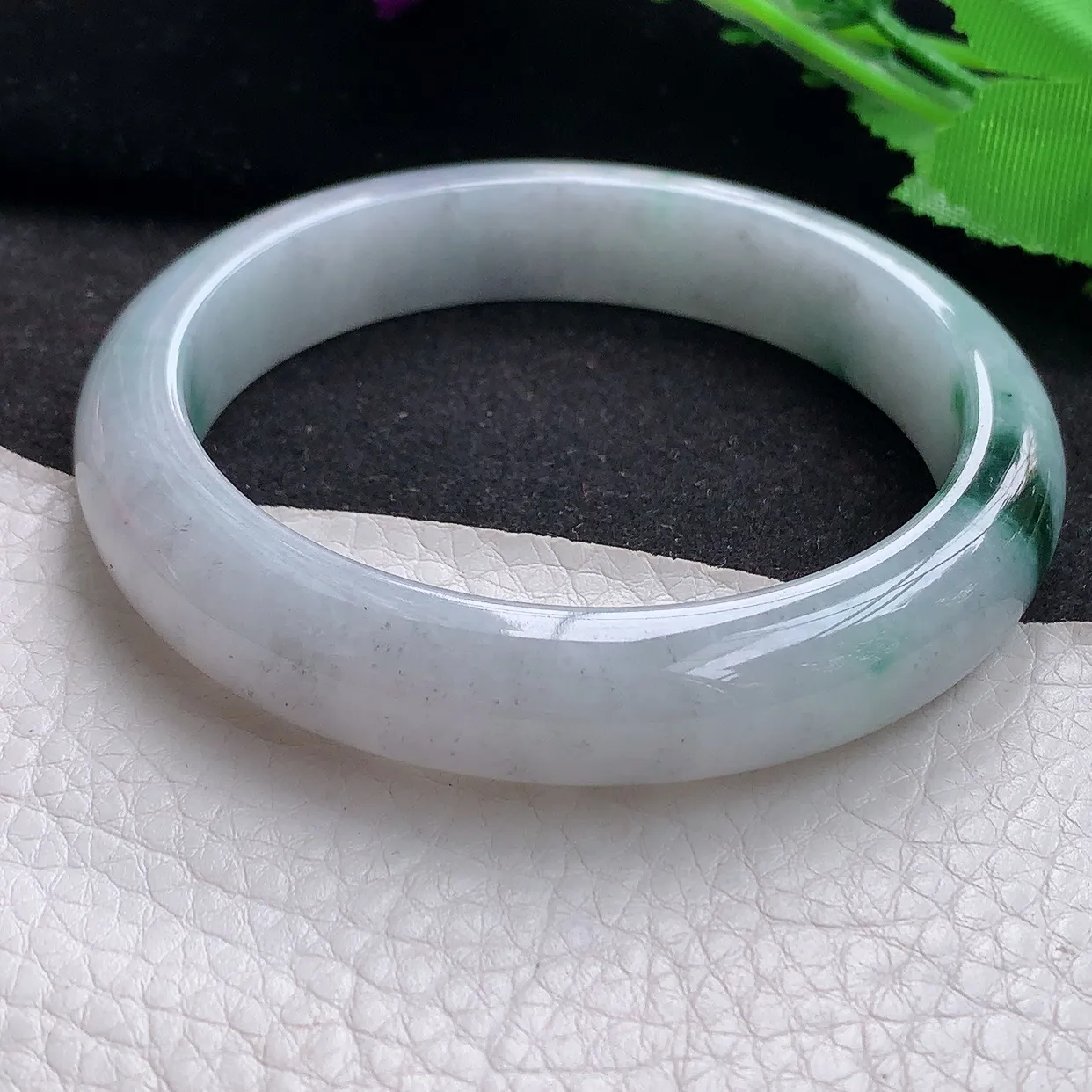 ll大圈口61*12.5*8.5平安镯 天然缅甸翡翠a货玉手镯飘花大气宽边玉手环