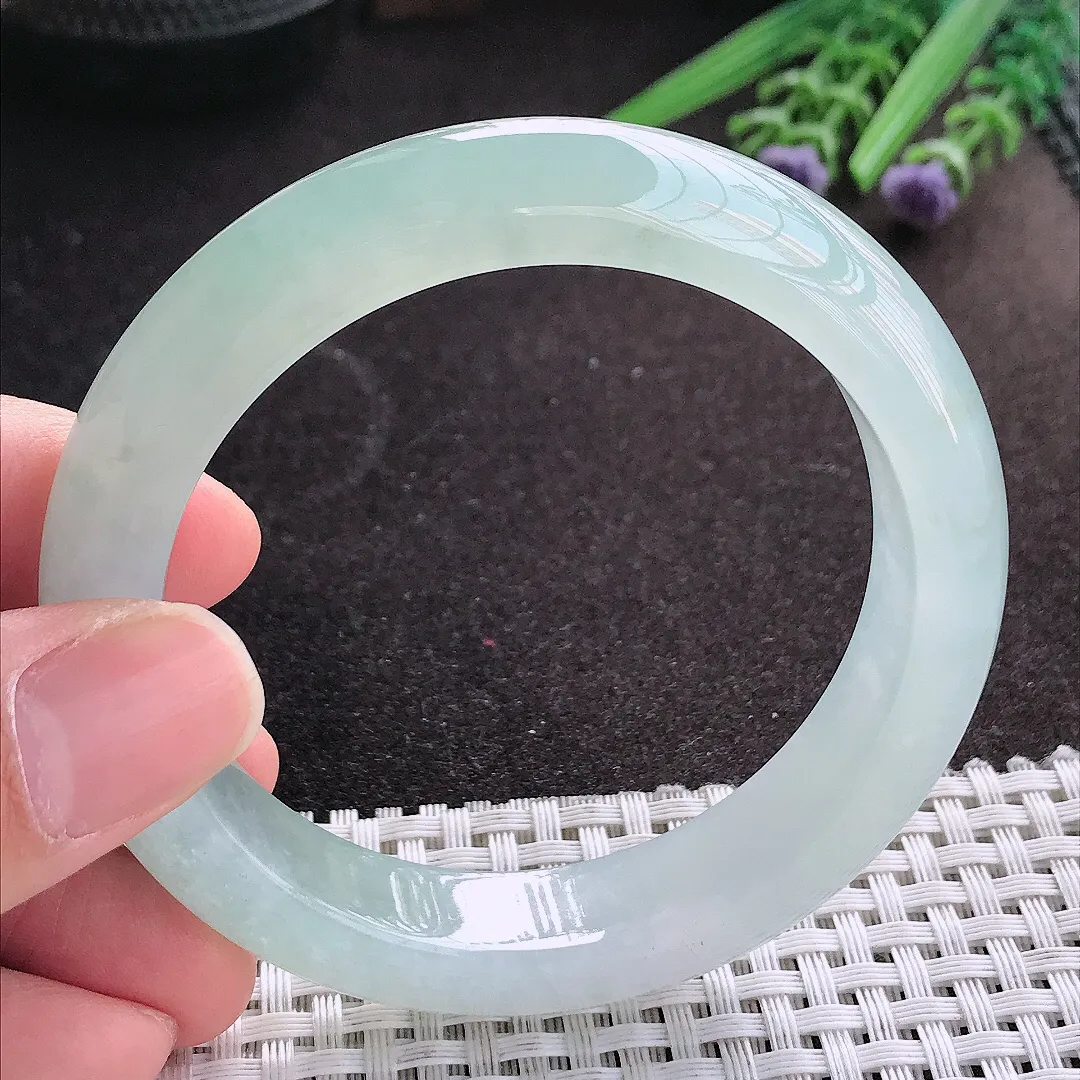 天然A货翡翠56.5/13/9.1老坑冰胶果冻冰晴手镯宽边玉镯手环