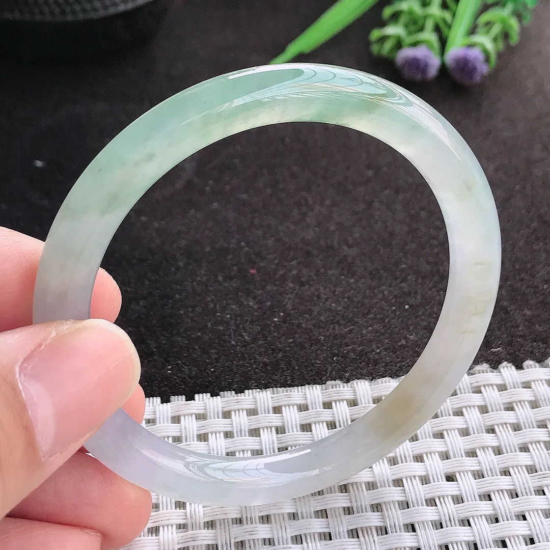 天然A货翡翠52.5/6.9/7.3老坑冰胶果冻冰晴圆条手镯细条玉镯