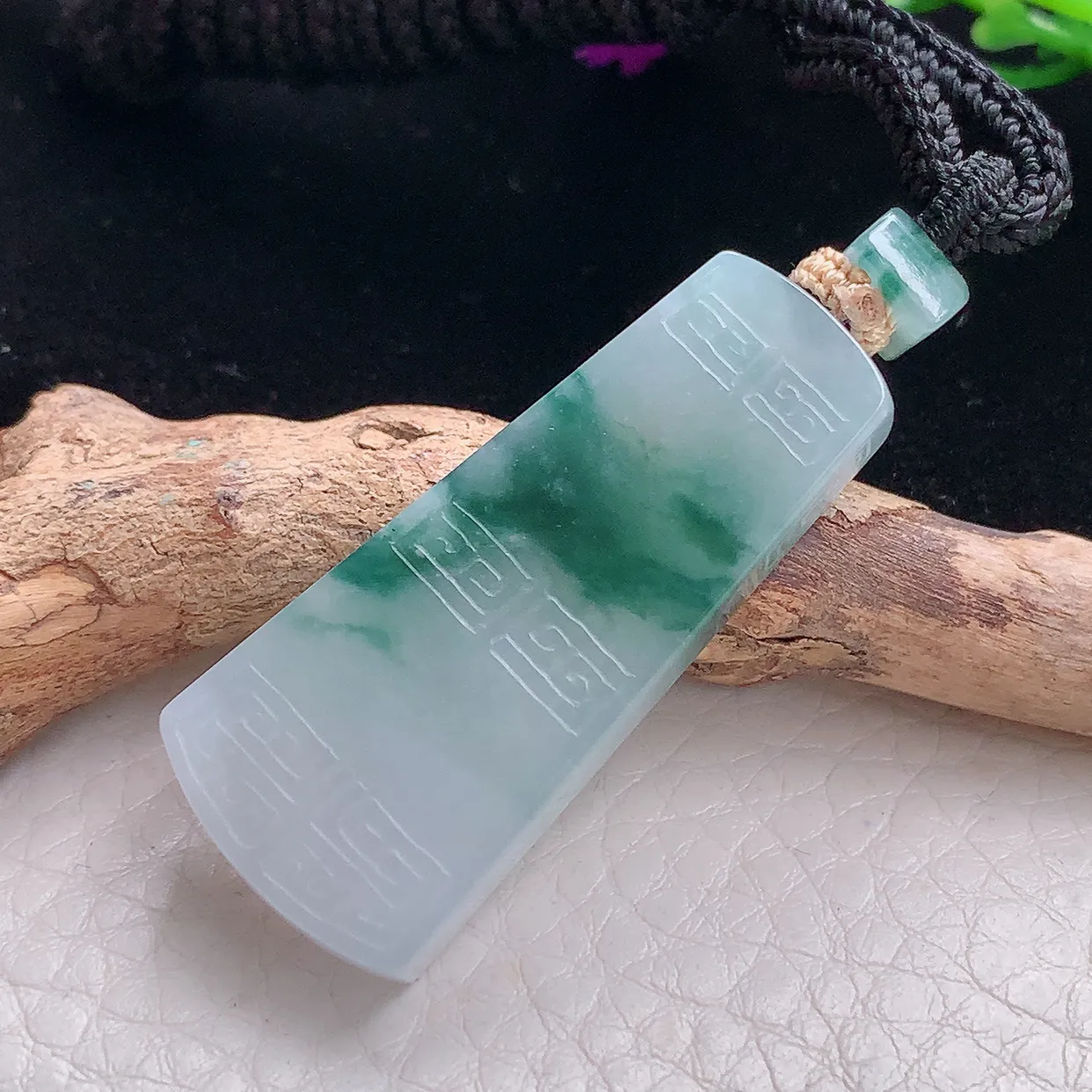 yl实拍39.3 *17.2*6缅甸天然翡翠冰飘花平安无事牌吊坠雕花素牌玉坠