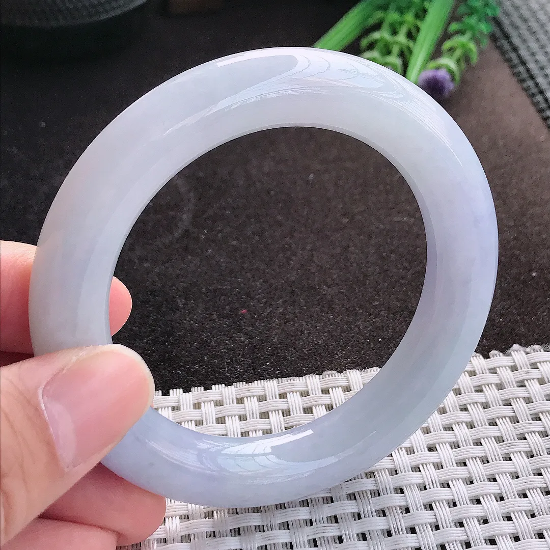 天然A货翡翠54.5/11.9/11.5老坑秀气冰润紫罗兰圆条手镯翡翠玉镯手环