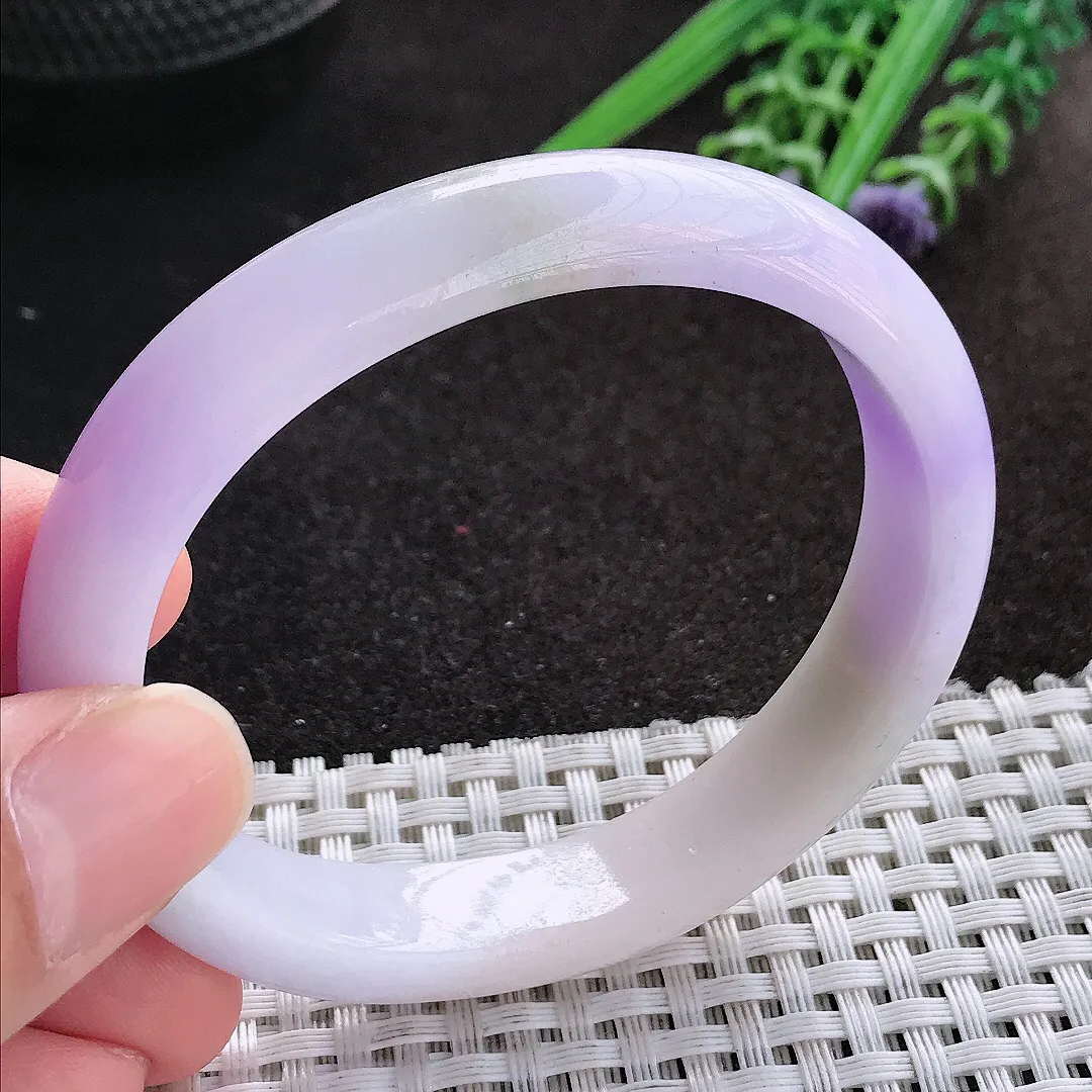 天然A货翡翠56/49.8/12.3/7.5老坑精美温润浓郁紫罗兰贵妃手镯宽边玉镯