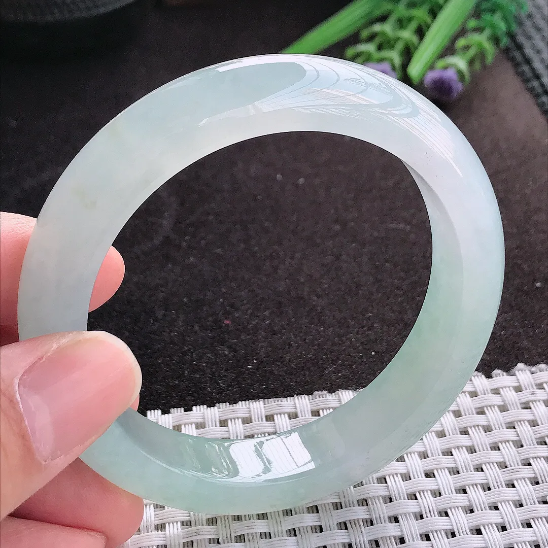 天然A货翡翠56.5/13/9.1老坑冰胶果冻冰晴手镯宽边玉镯手环