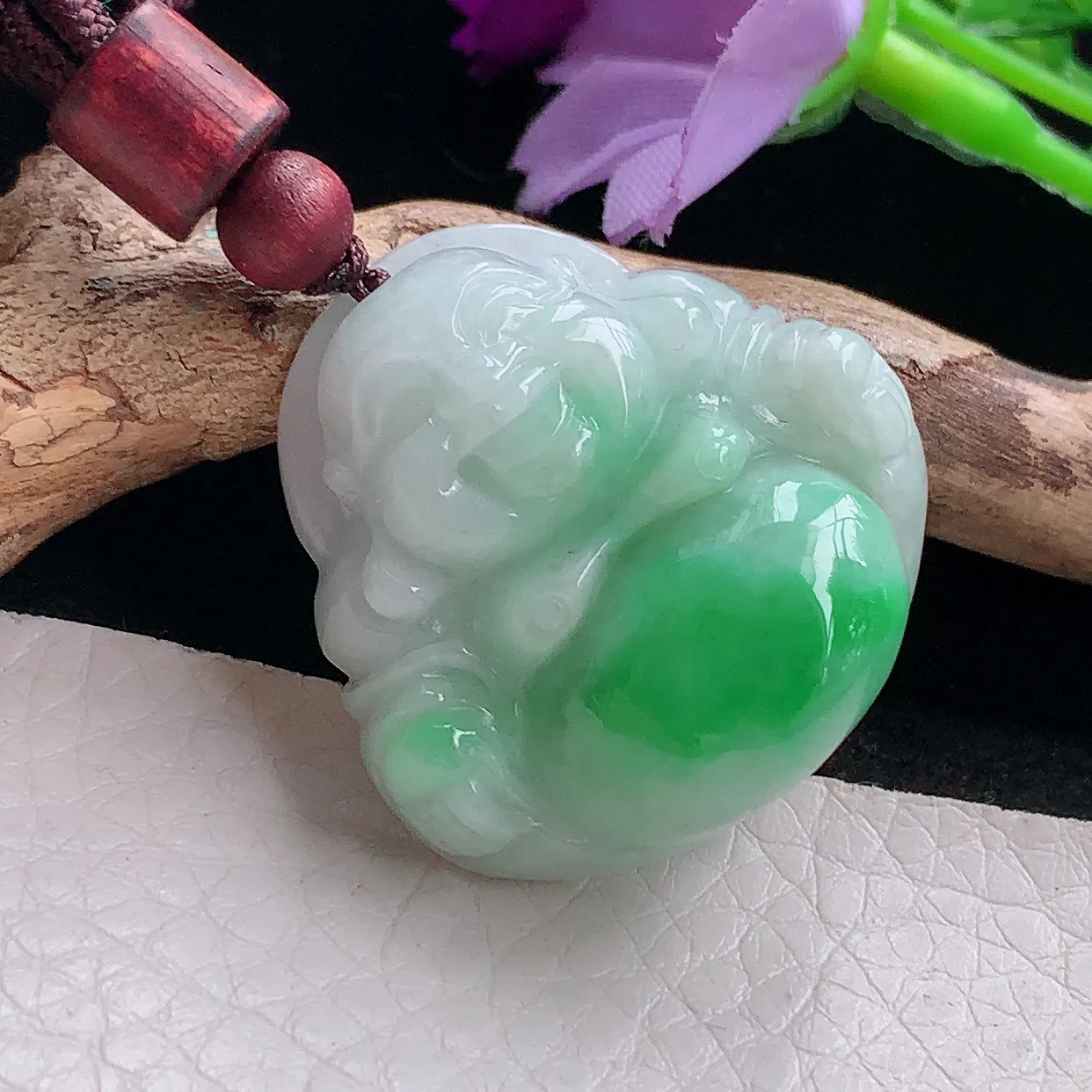 zen实拍30.6*30.5*11.5缅甸天然翡翠飘阳绿小佛公吊坠 大肚弥勒佛像玉坠