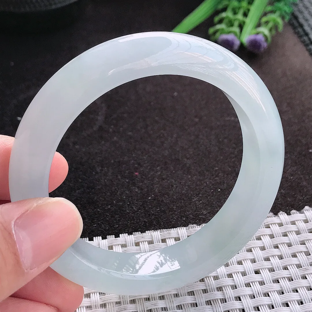 天然A货翡翠55.5/13.2/9.2老坑冰透果冻胶冰纯手镯宽边玉镯