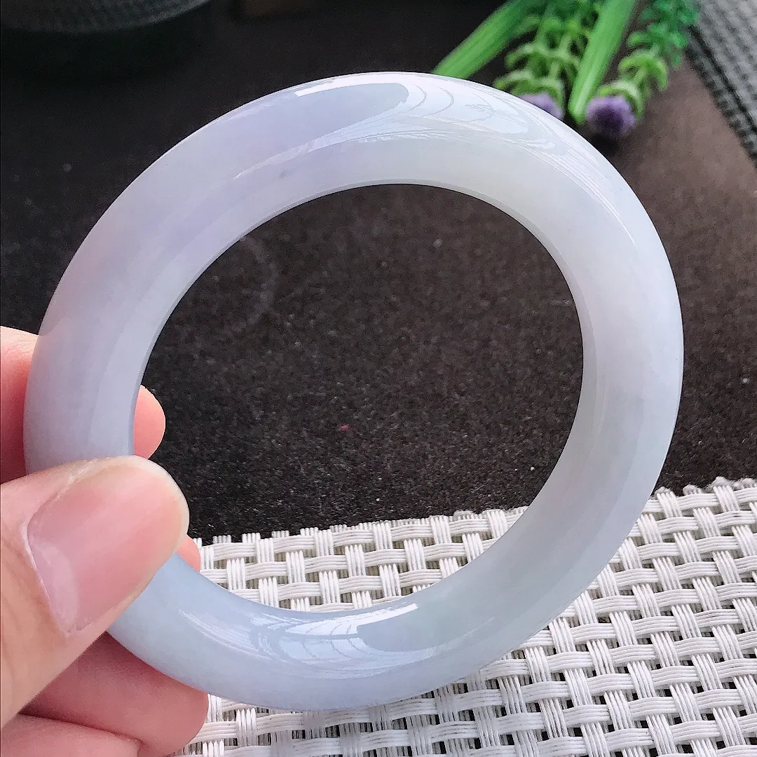 天然A货翡翠54.5/11.9/11.5老坑秀气冰润紫罗兰圆条手镯翡翠玉镯手环