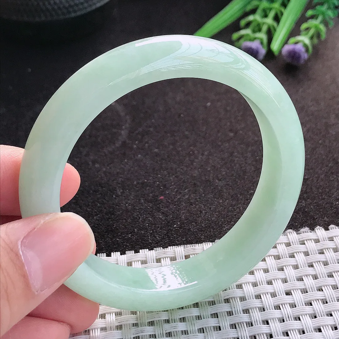 天然A货翡翠55/12.6/8.5老坑冰润起胶冰晴绿手镯宽边玉镯手环