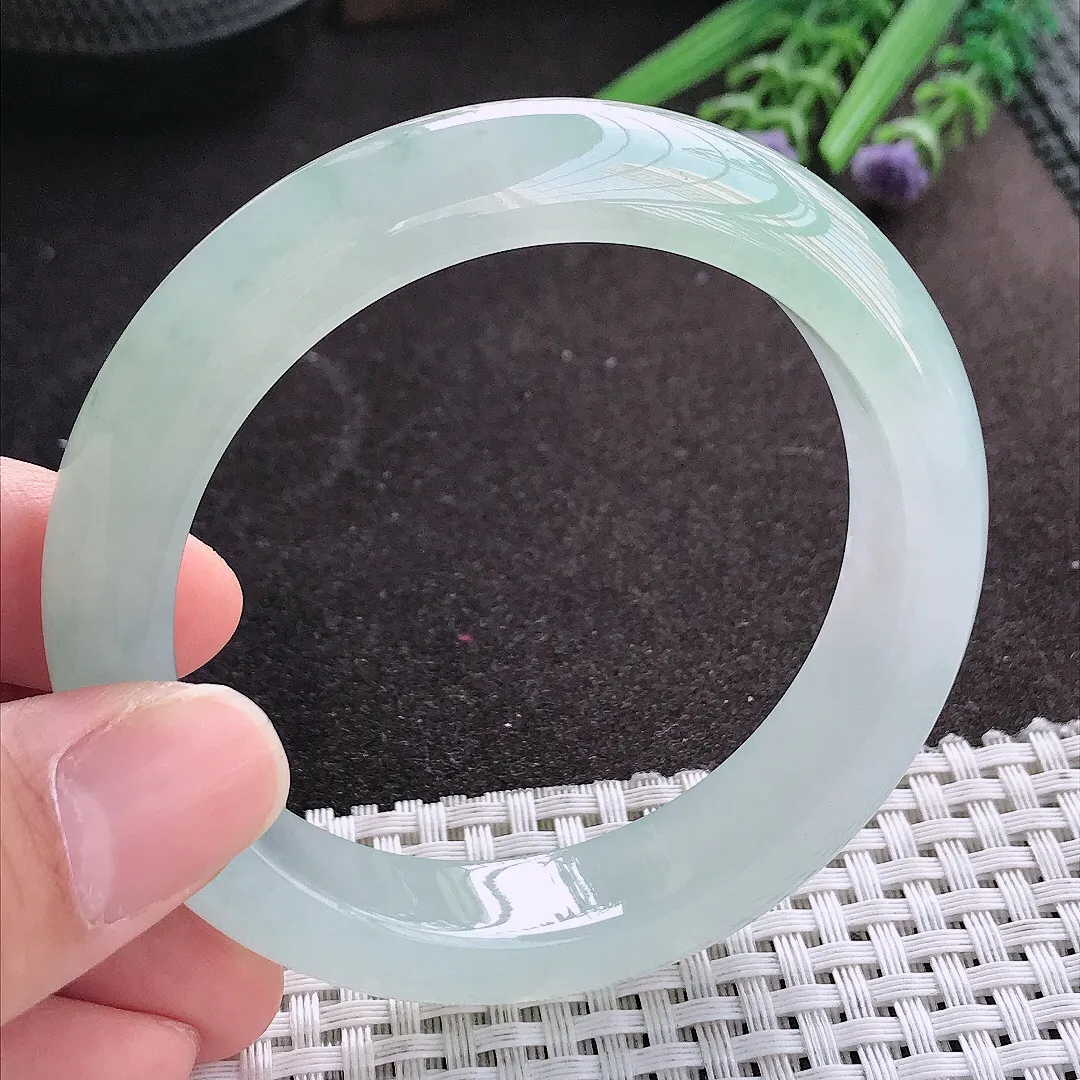 天然A货翡翠56.5/13/9.1老坑冰胶果冻冰晴手镯宽边玉镯手环