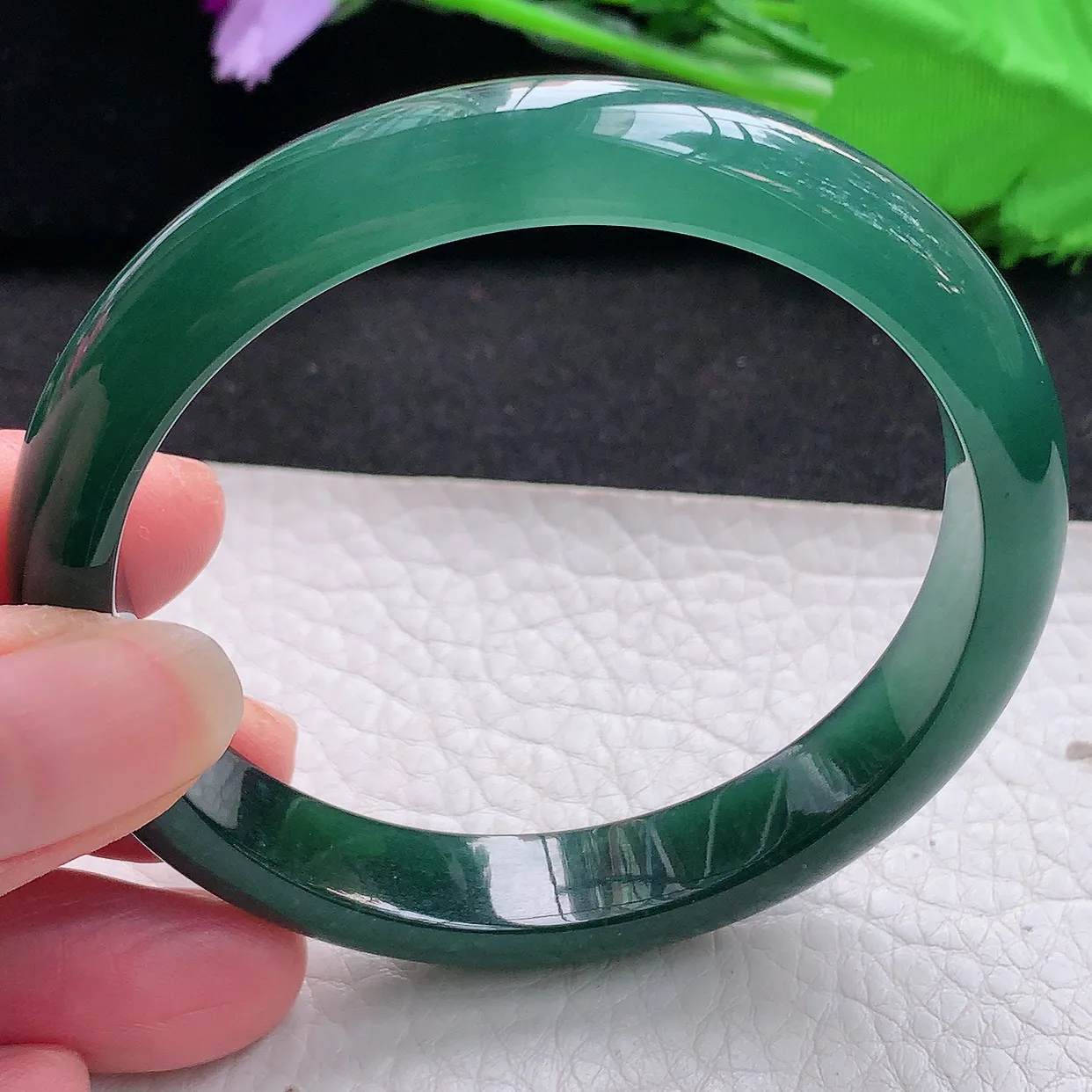 ll自然光56.5*10.3*7平安镯  天然翡翠a货蓝韵宽边玉镯子 玉手环