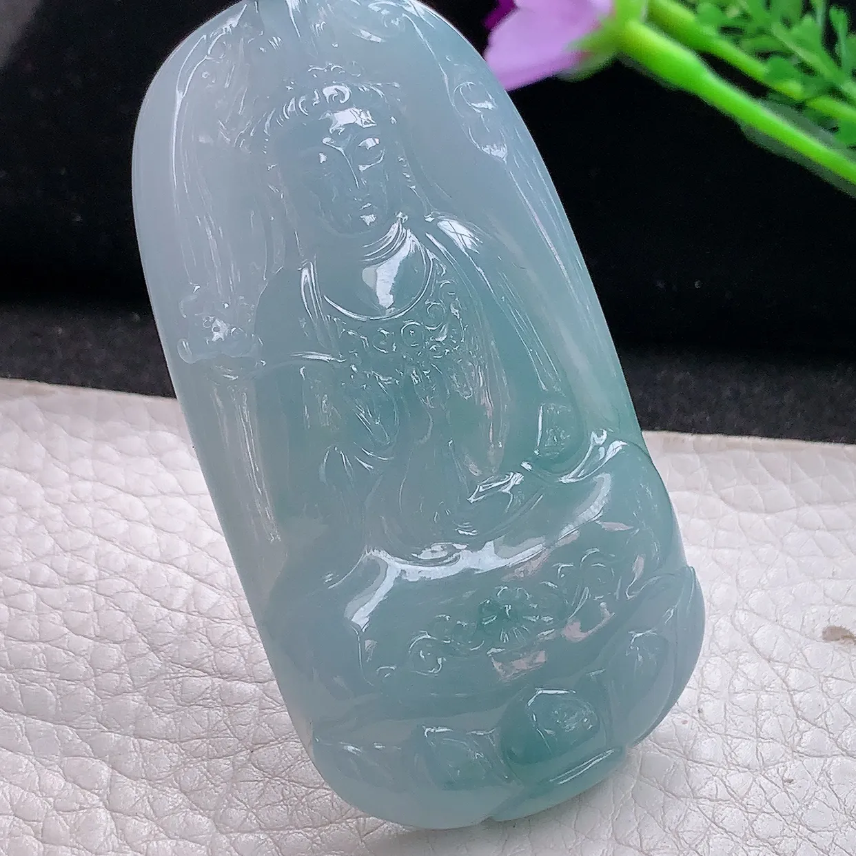 yl实拍68*36.2*7.5缅甸天然翡翠紫罗兰净瓶观音吊坠 持莲观世音菩萨