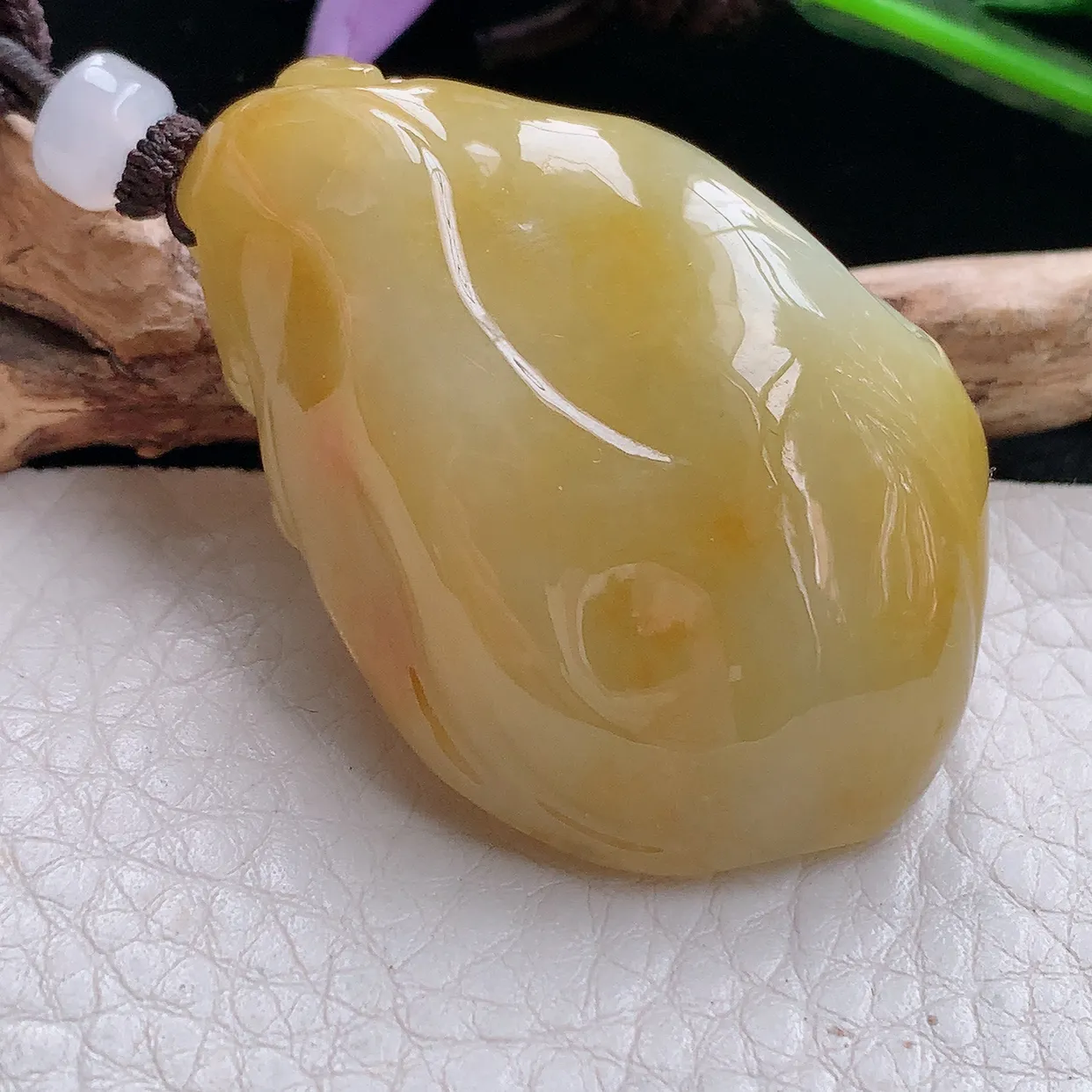 yl实拍46.8*31.8*19.6缅甸天然翡翠黄翡财神爷吊坠 冰润巧雕招财玉坠