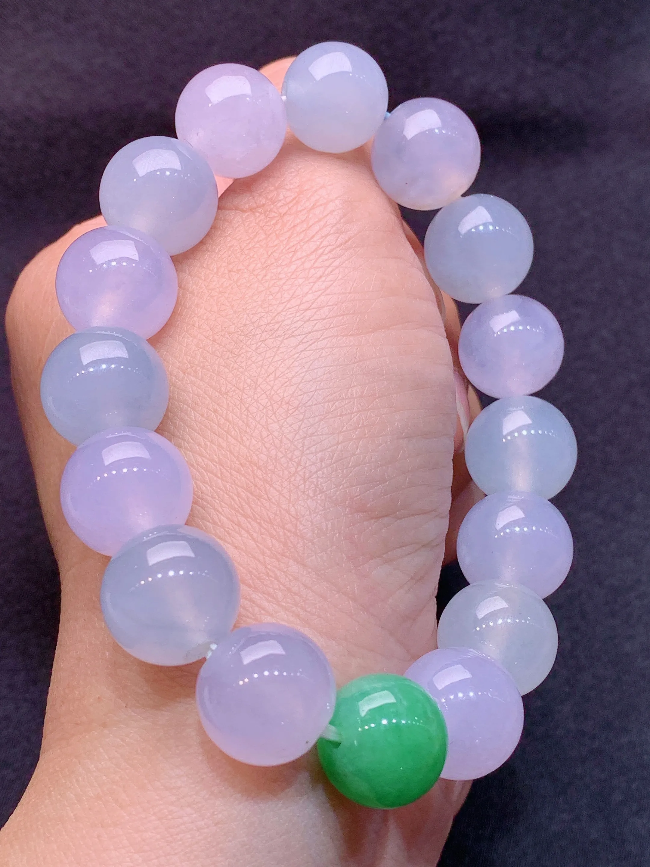 冰紫组合满绿蛋面手链 玉质细腻 色泽清新艳丽 整体尺寸13.6