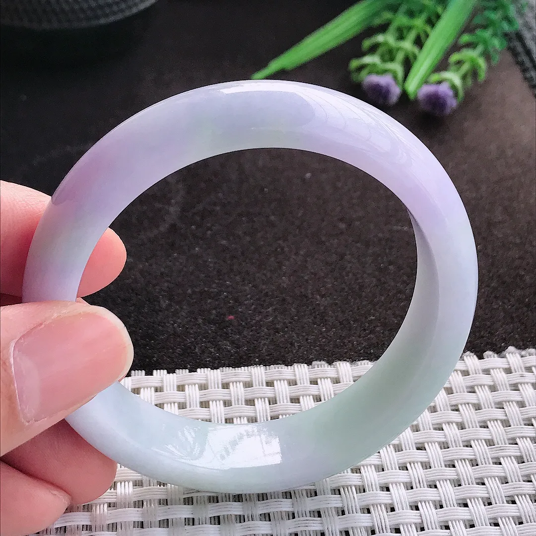 天然A货翡翠54.5/14.5/8老坑温润紫罗兰手镯宽边玉镯