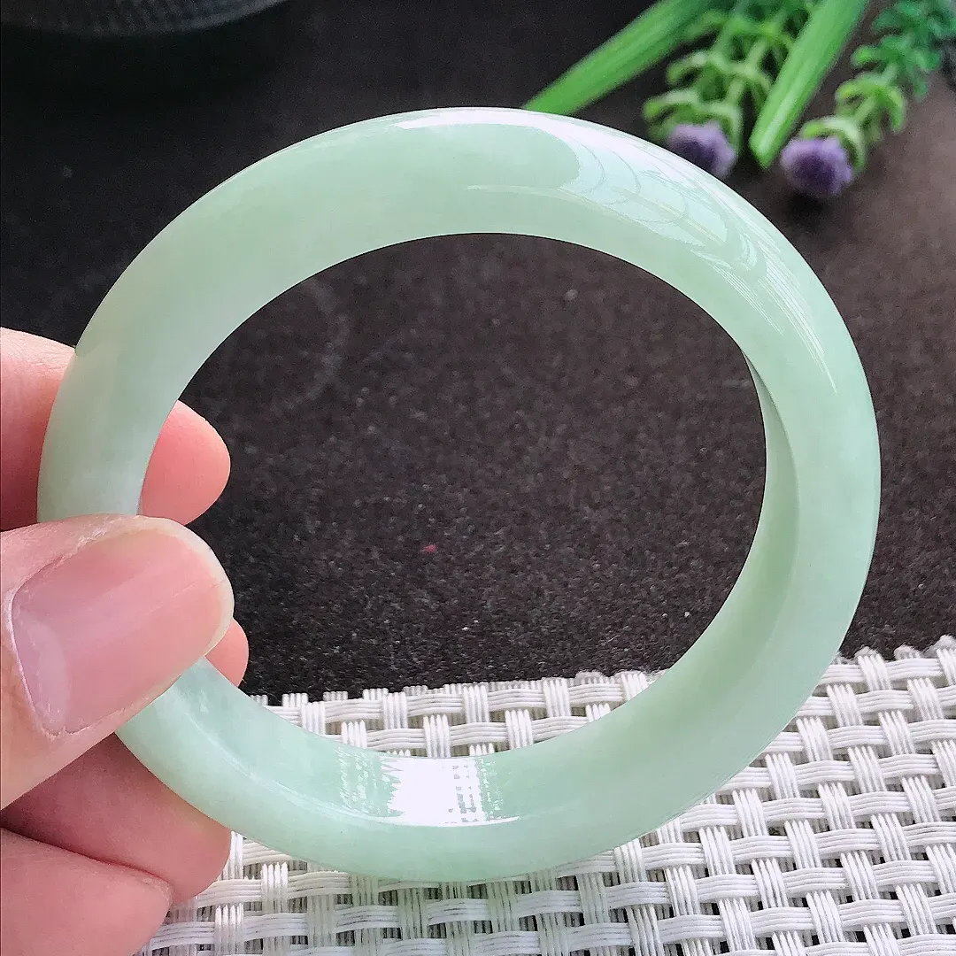 天然A货翡翠55/12.6/8.5老坑冰润起胶冰晴绿手镯宽边玉镯手环