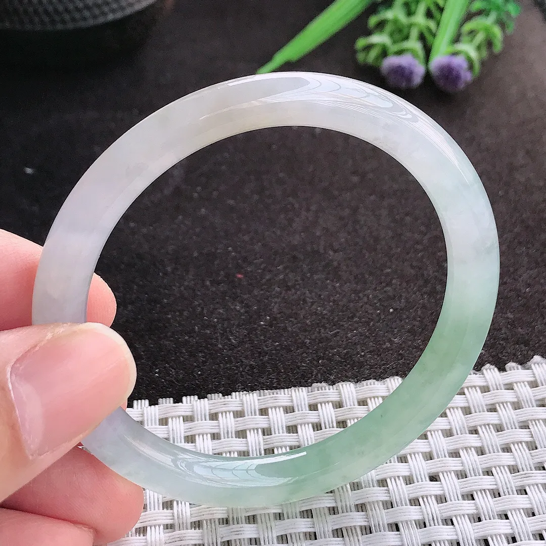 天然A货翡翠52.5/6.9/7.3老坑冰胶果冻冰晴圆条手镯细条玉镯